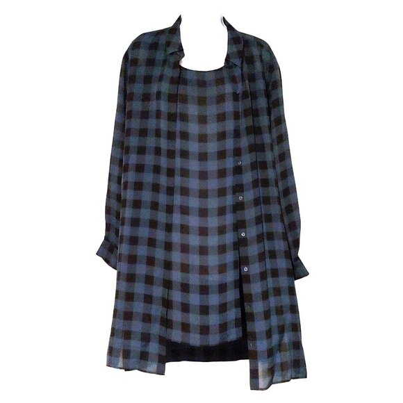 Eileen Fisher Buffalo Check Plaid 100% Silk Tunic Dress and Matching Jacket SP - Picture 1 of 16